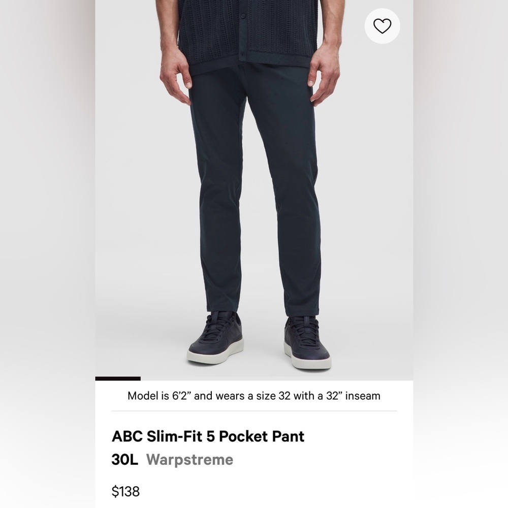 Size 34x30 Lululemon ABC Slim-Fit 5 Pocket Pants – 30L (Warpstreme)